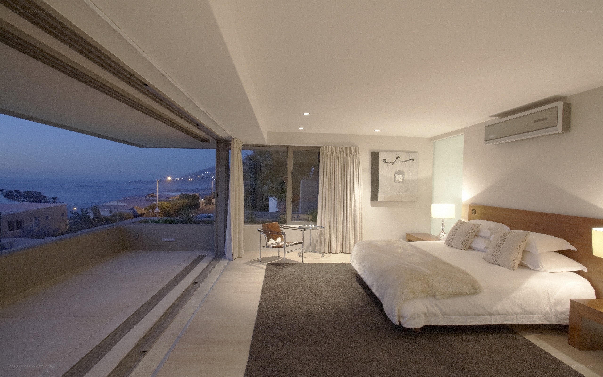 Modern bedroom with ocean view