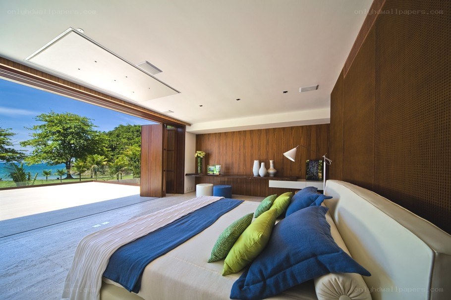 Modern bedroom with ocean view