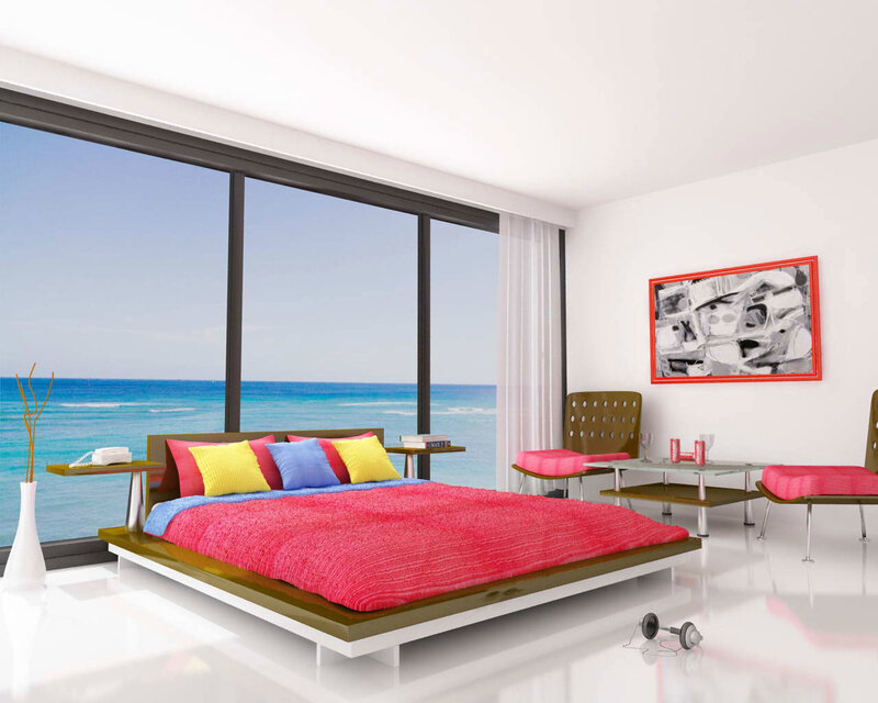 Modern bedroom with ocean view