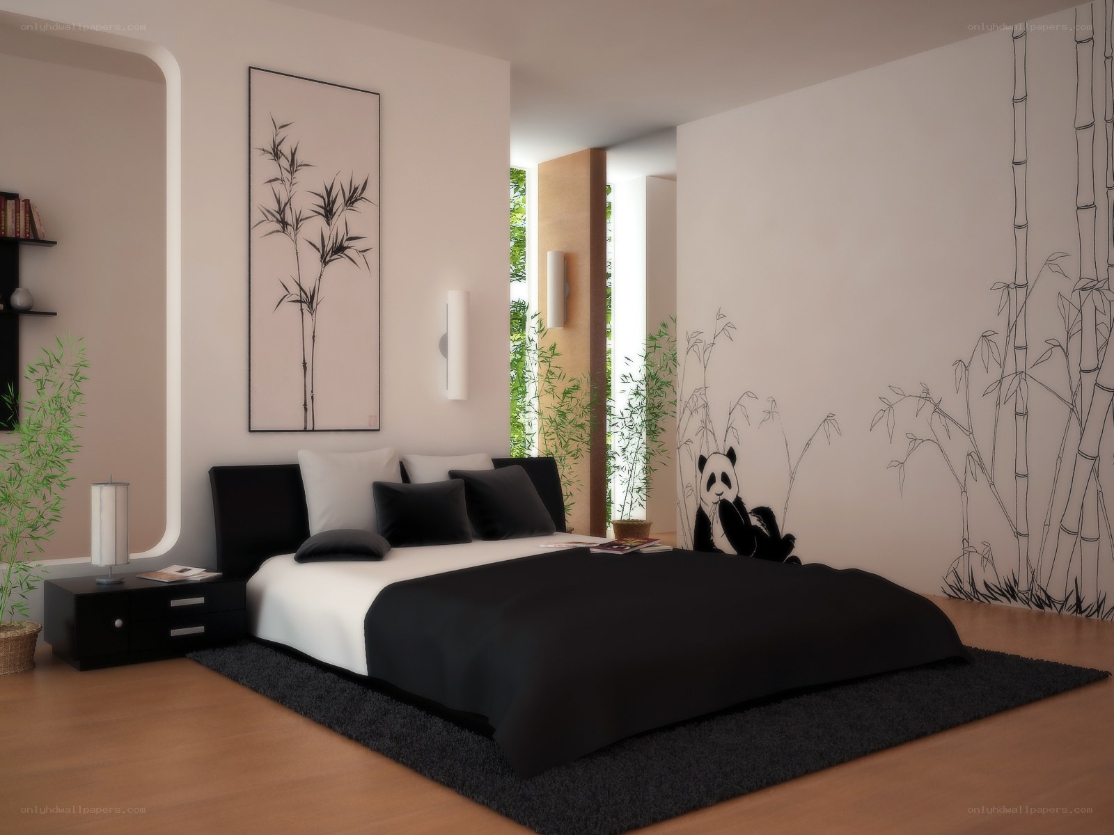 Modern bedroom with panda art