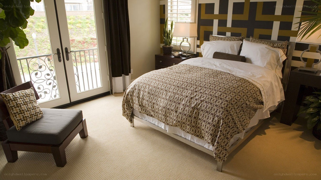Modern bedroom with patterned decor