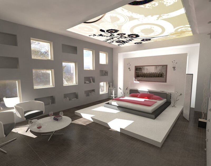 Modern bedroom with platform bed