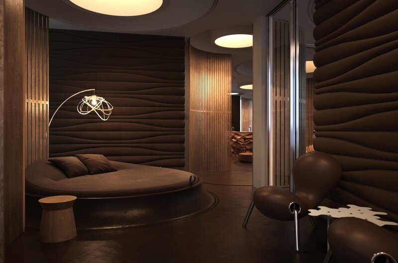 Modern bedroom with round bed
