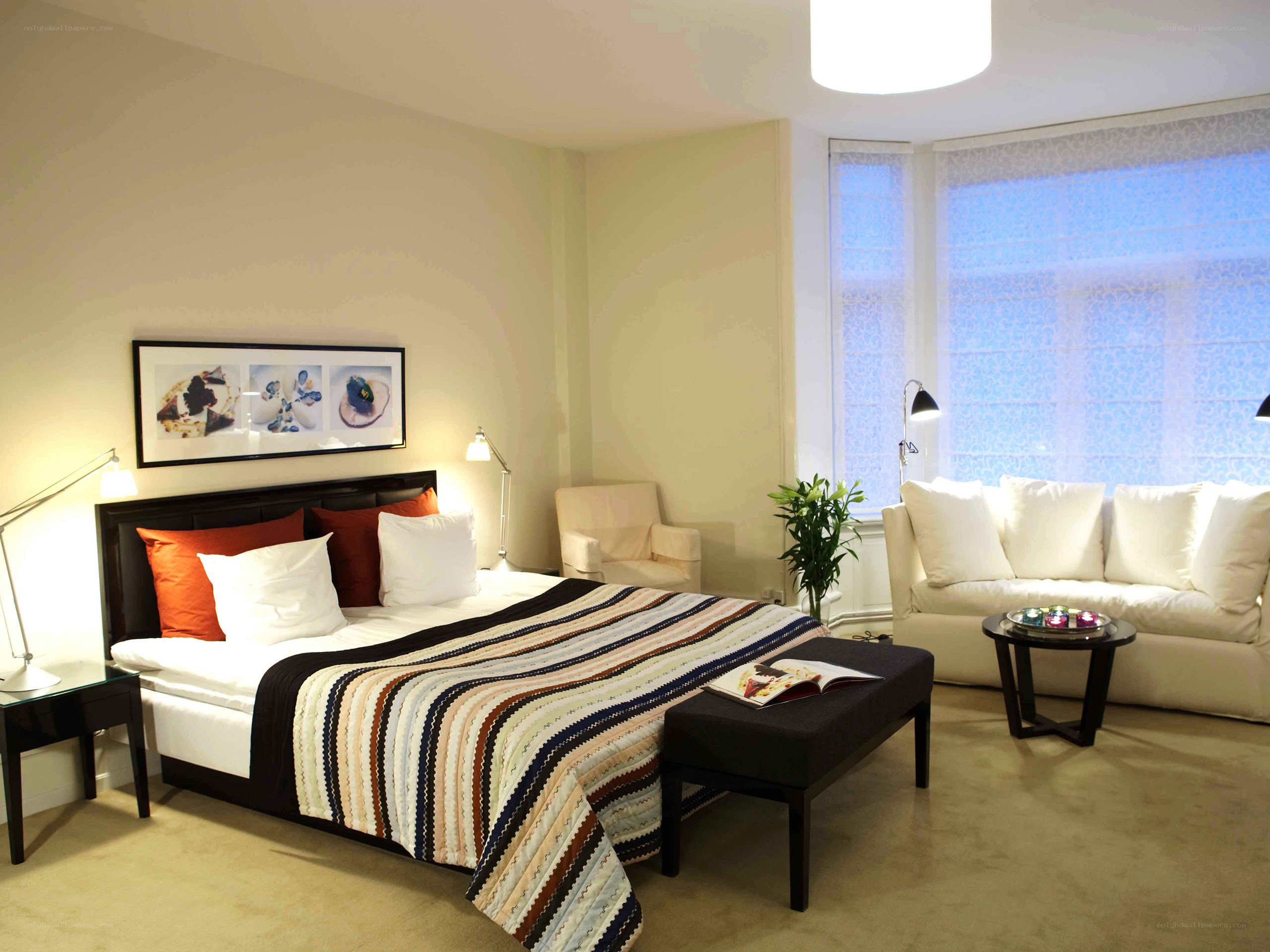 Modern bedroom with seating area