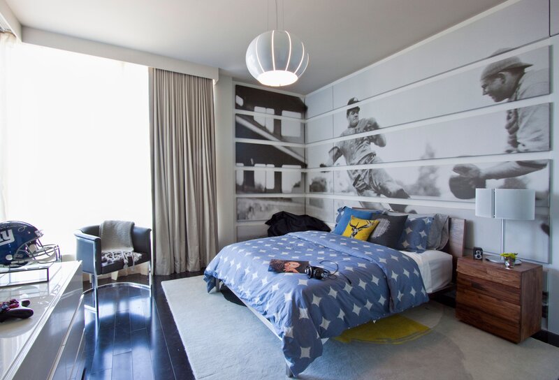 modern bedroom with sports theme