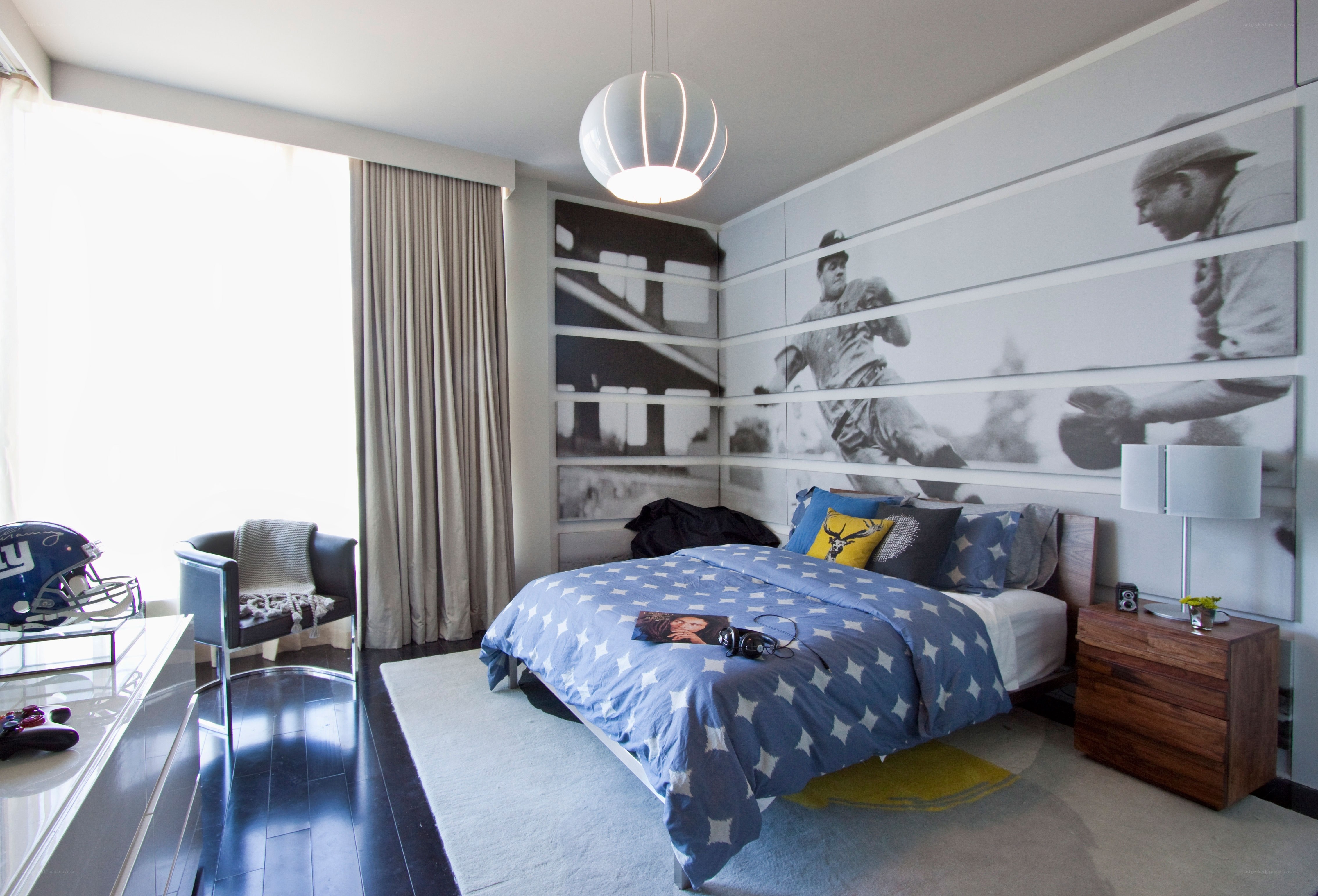 modern bedroom with sports theme