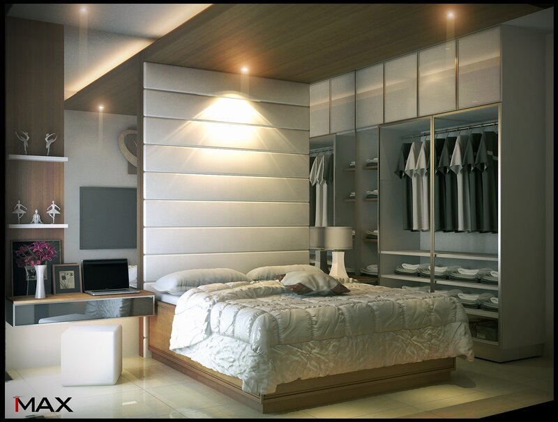 Modern bedroom with walk-in closet