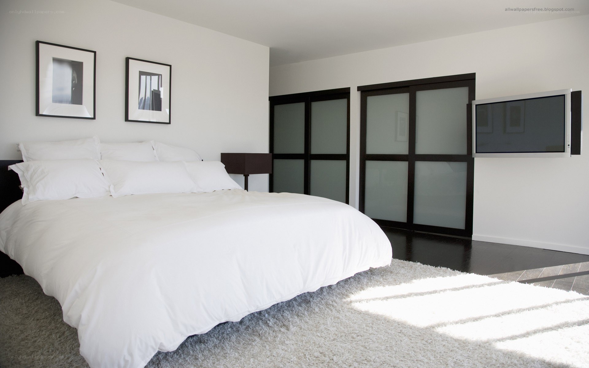 Modern bedroom with white bed