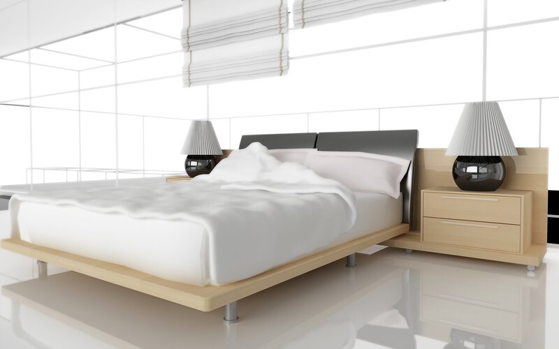 Modern bedroom with white bed