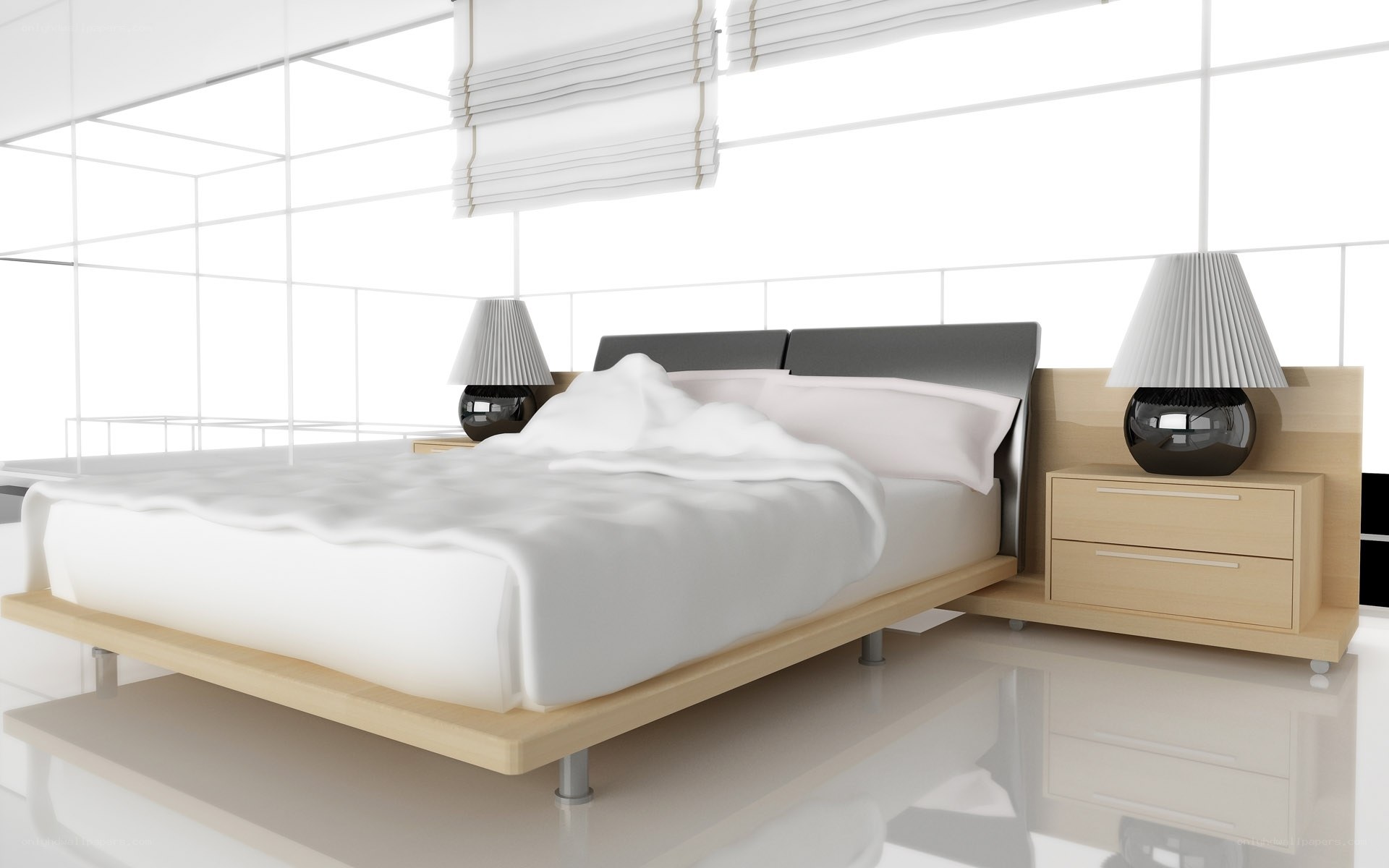 Modern bedroom with white bed