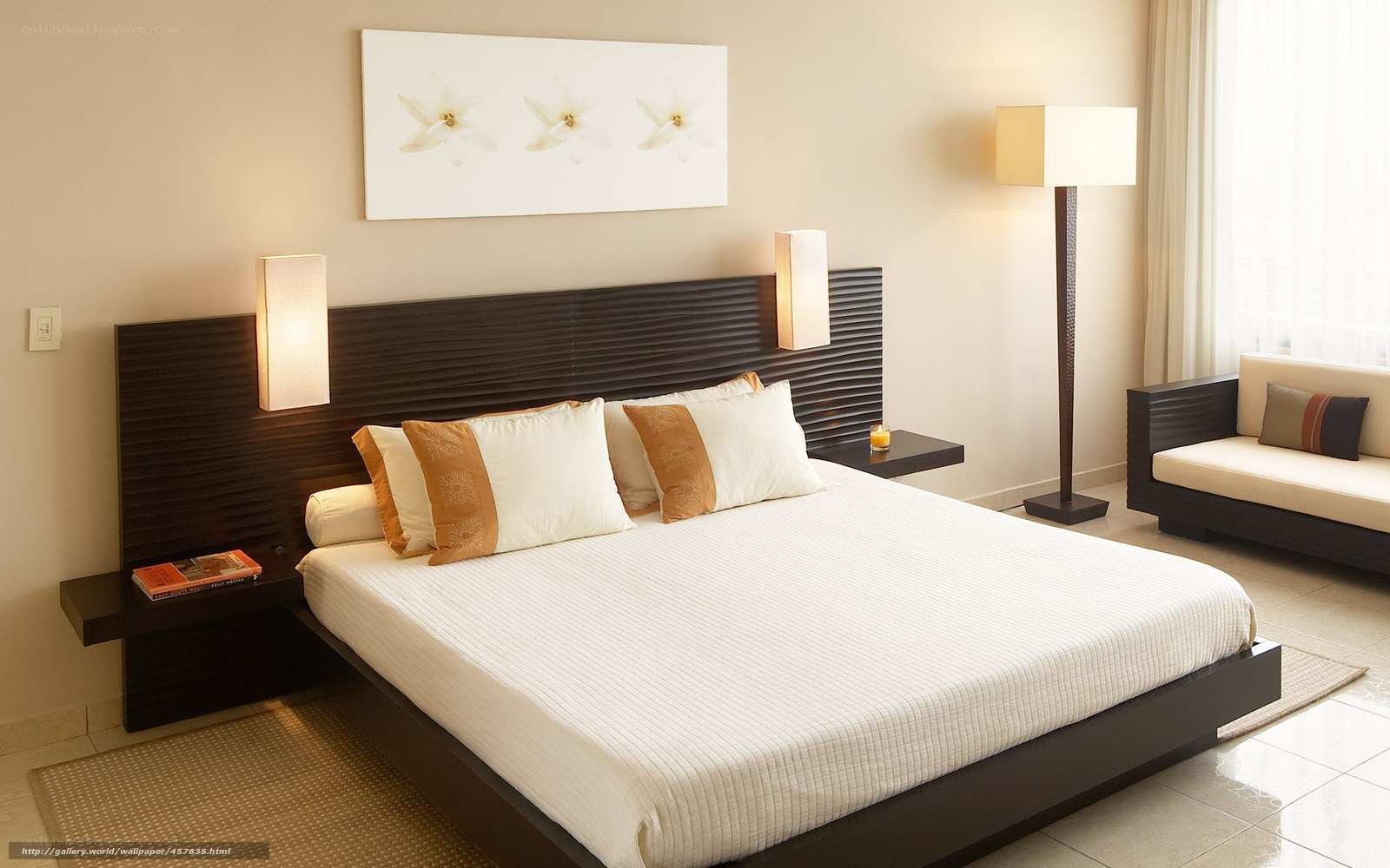 Modern bedroom with white bedding