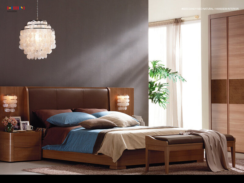 Modern bedroom with wooden furniture