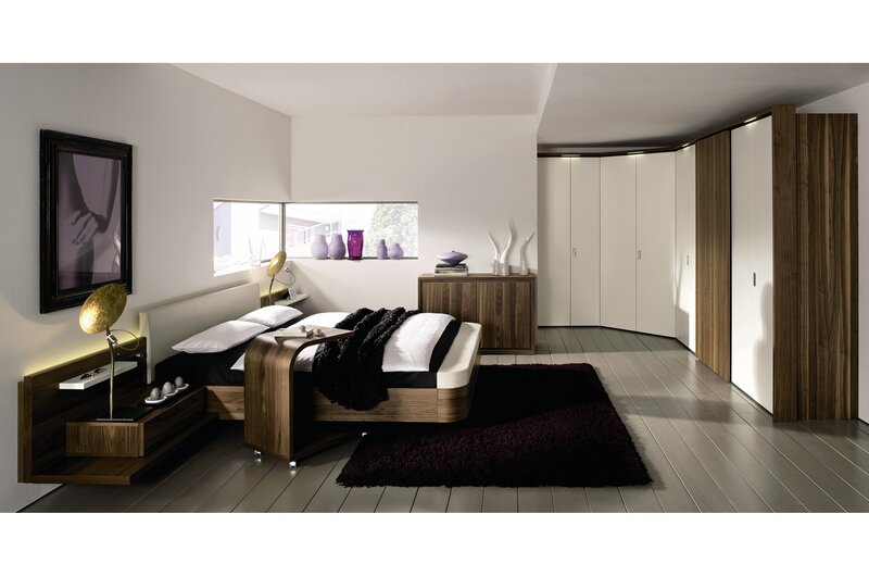 modern bedroom with wooden furniture