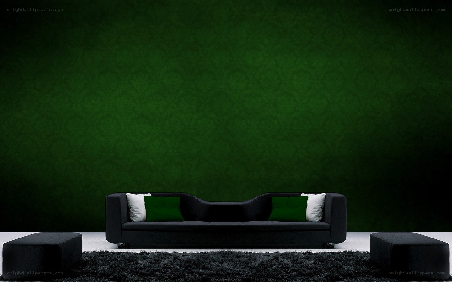 Modern black sofa in green room