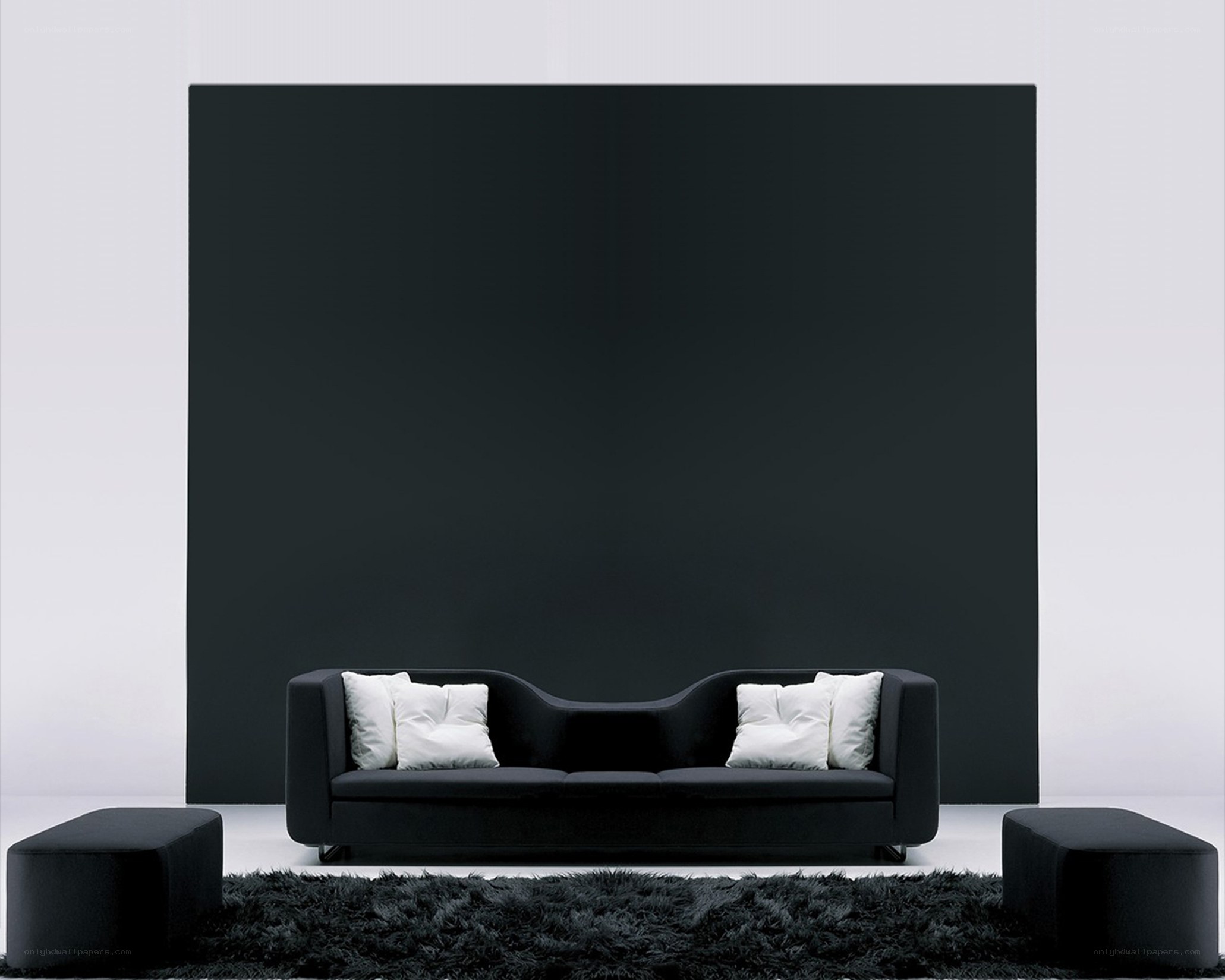 Modern black sofa in minimalist room