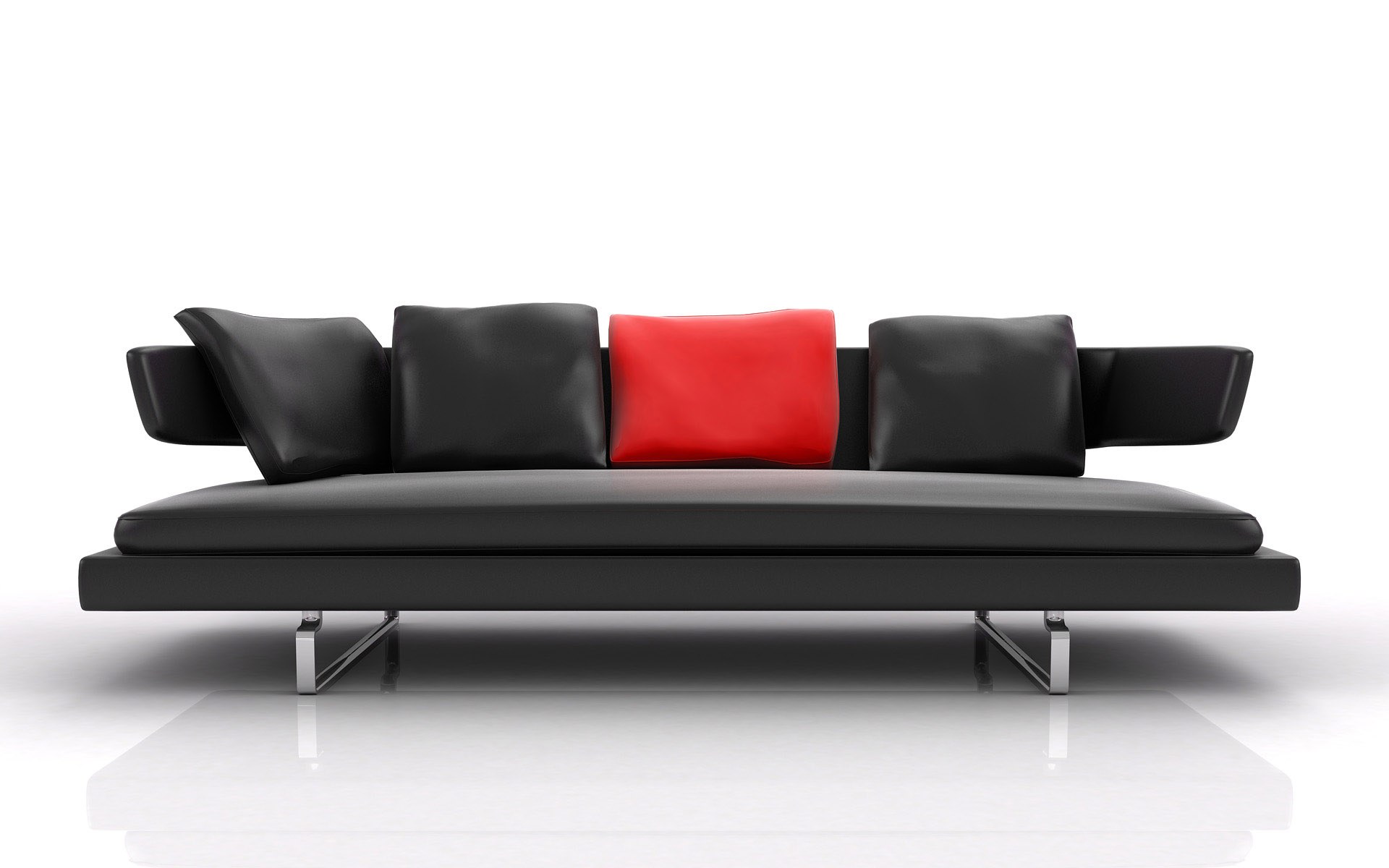Modern black sofa with red pillow