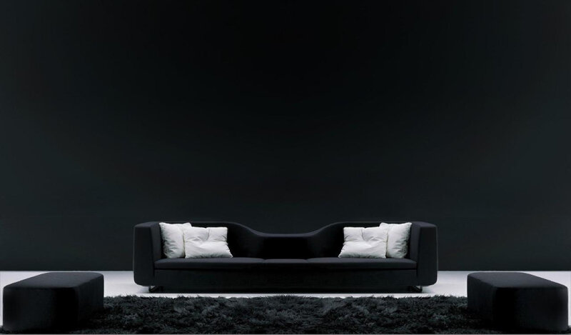 Modern black sofa with white pillows