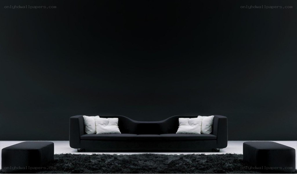 Modern black sofa with white pillows