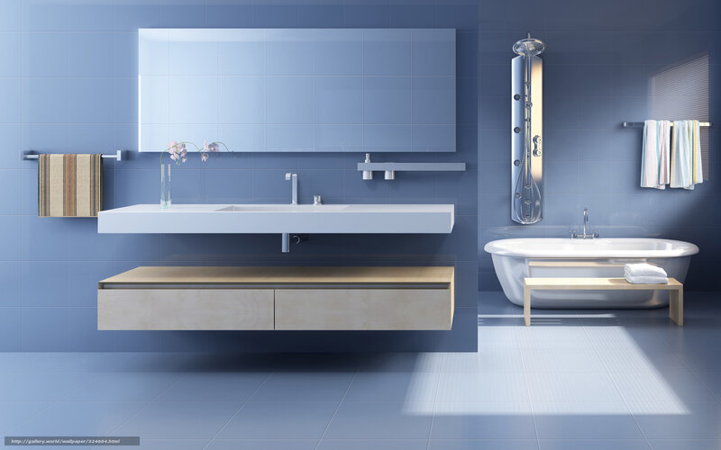 modern blue bathroom interior