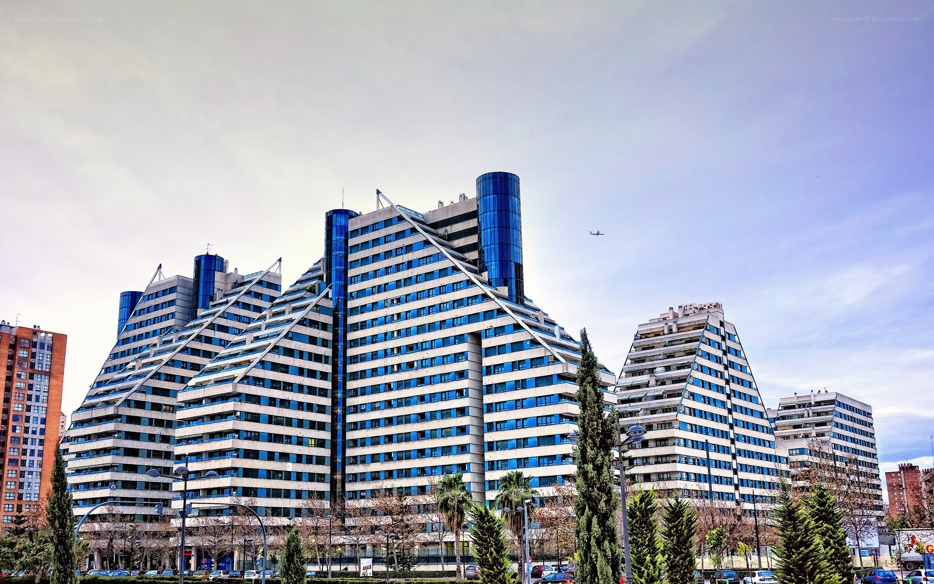 Modern blue glass buildings