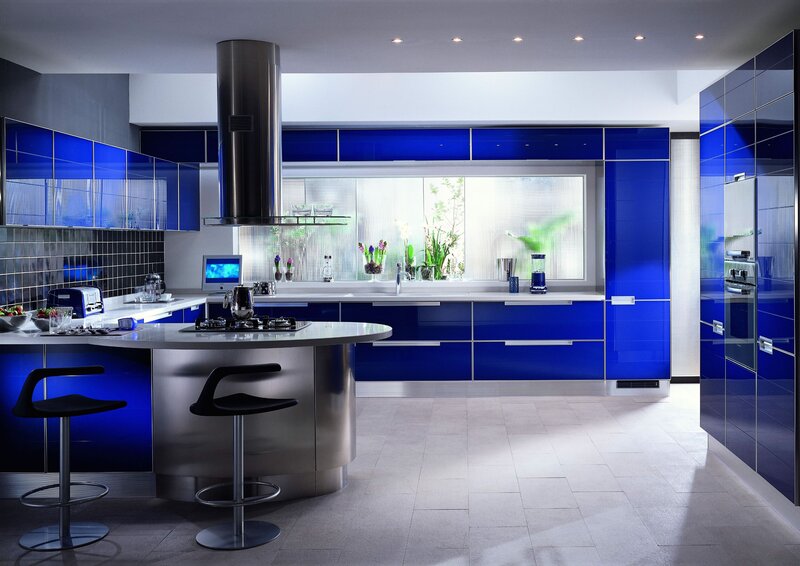 modern blue kitchen interior