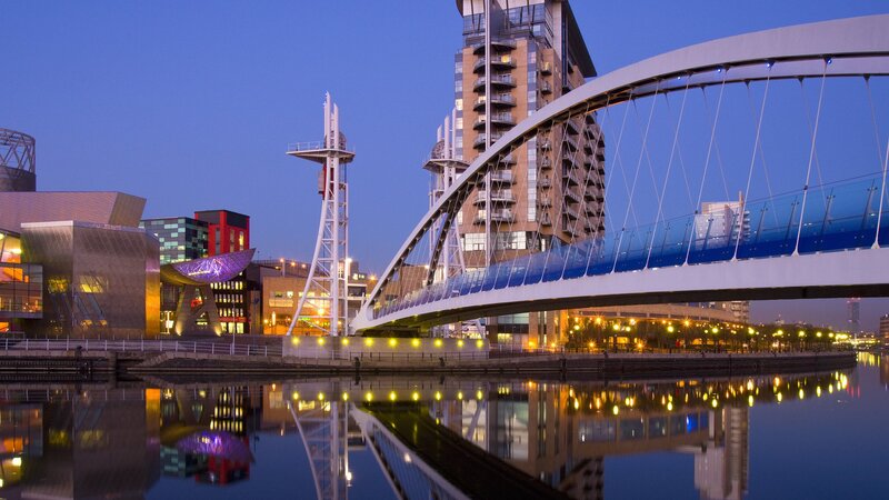 Modern Bridge at Dusk — Blue, Calm