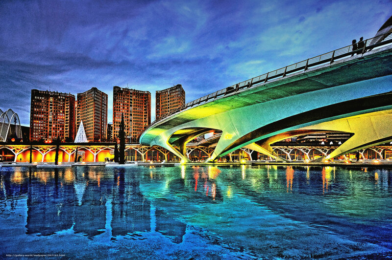 Modern Bridge at Dusk — Blue, Dramatic, Night, Photograph, Buildings