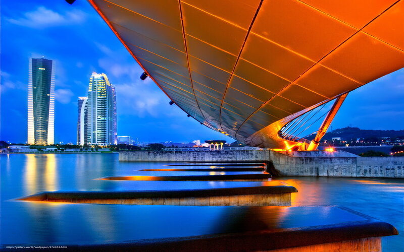 Modern Bridge at Dusk — Blue, Dramatic, Night, Photograph