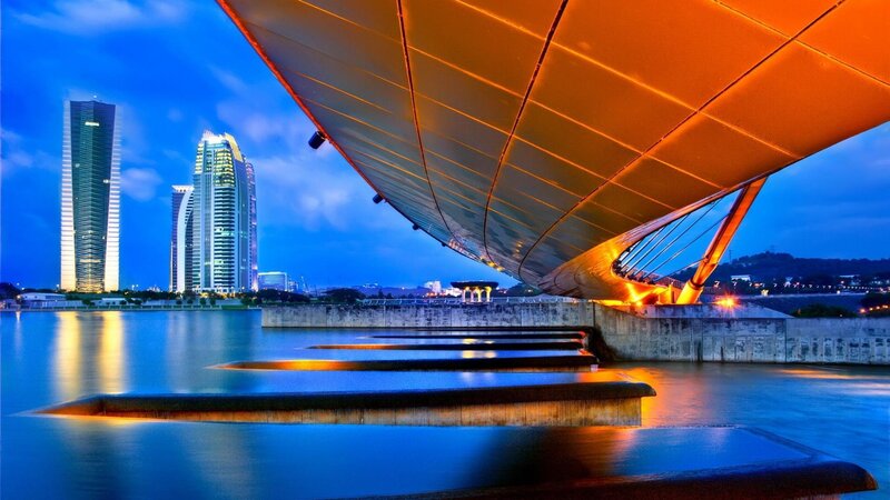 Modern Bridge at Dusk — Blue, Dramatic, Night