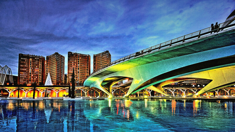 Modern Bridge at Dusk — Blue, Dramatic