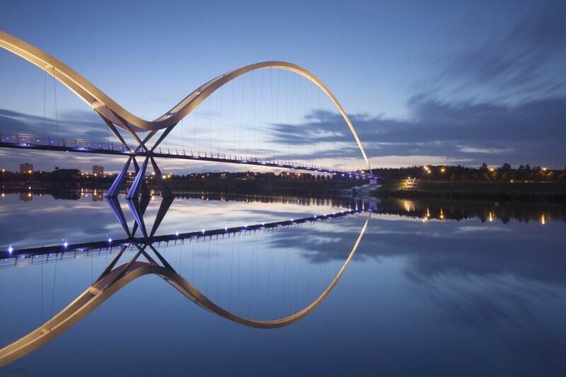 Modern Bridge at Dusk — Blue, Serene