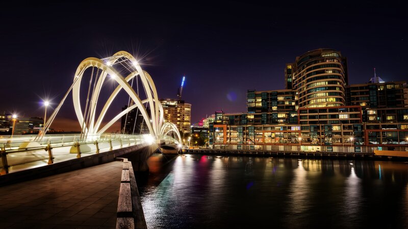Modern Bridge at Night — Black, Calm