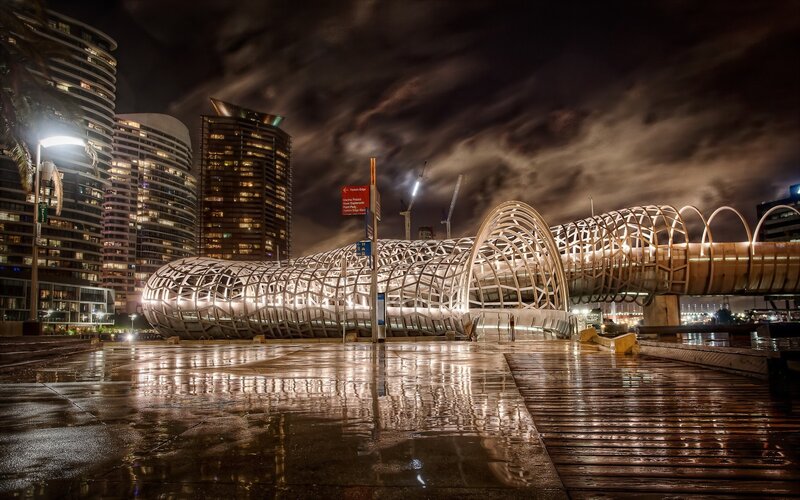 Modern Bridge at Night — Black, Dramatic