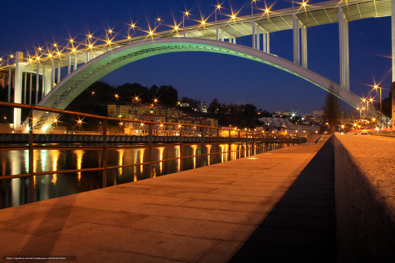 Modern Bridge at Night — Blue, Serene, Photograph, River