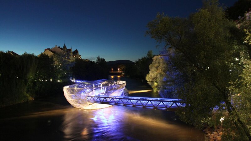 Modern Bridge at Night — Blue, Serene