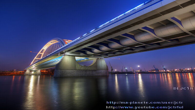 Modern Bridge at Night — Blue