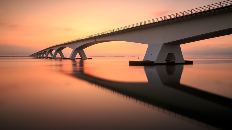 Modern Bridge at Sunset — Orange
