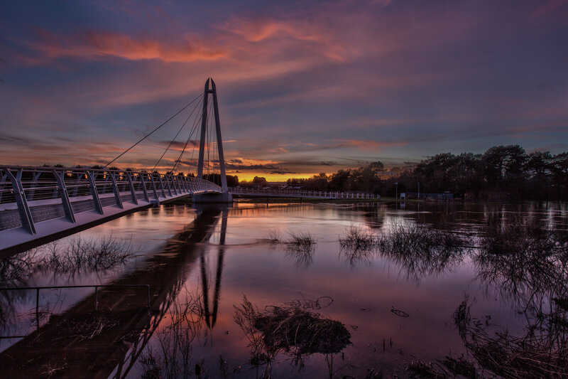 Modern Bridge at Sunset — Purple