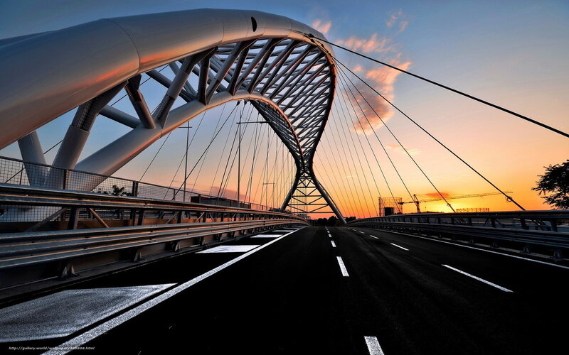 Modern bridge at sunset