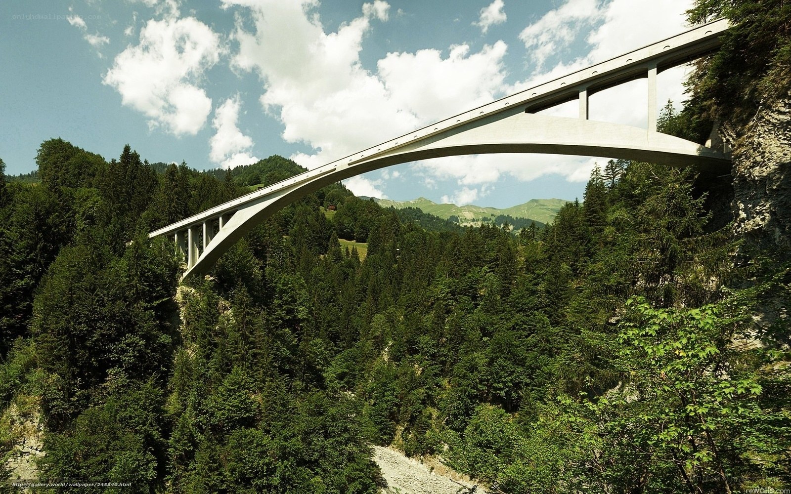 Modern bridge in mountain valley