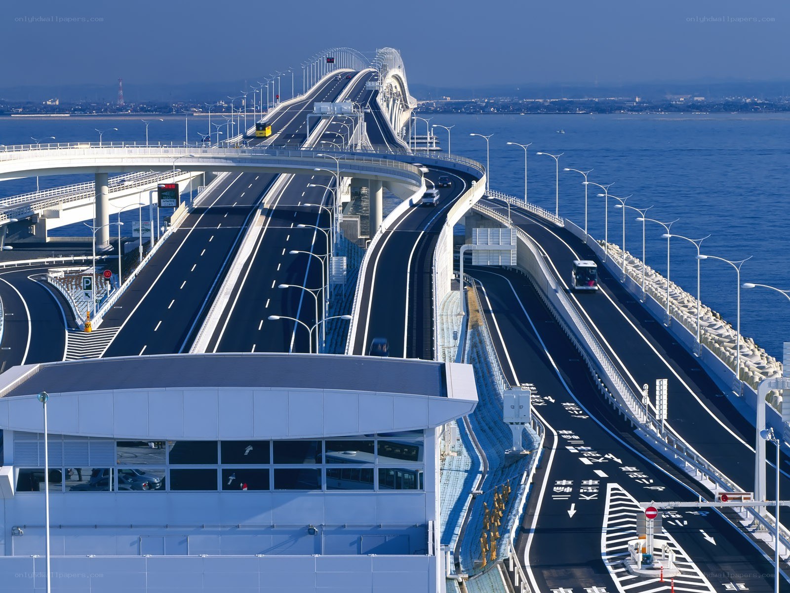 Modern bridge over blue sea