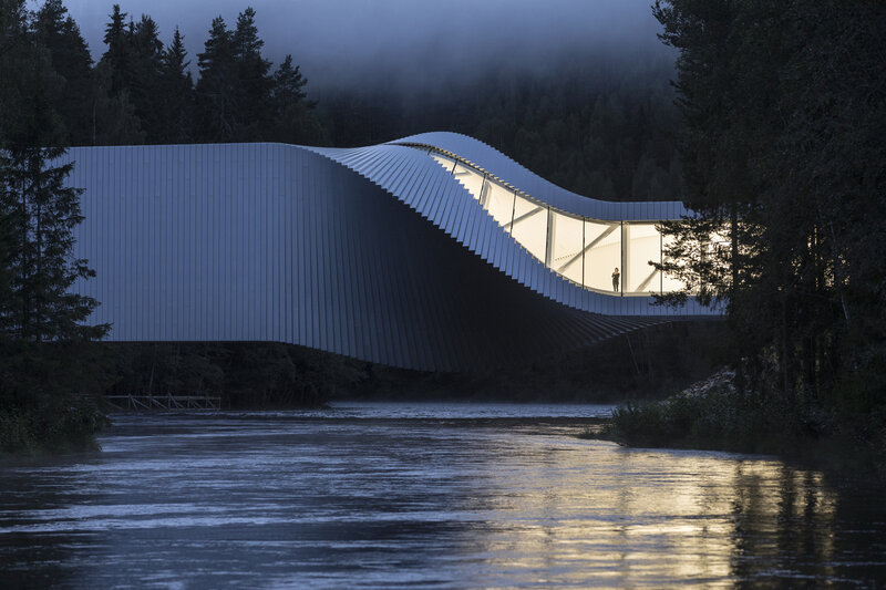 Modern Bridge over River — Blue, Dramatic, Night, Photograph