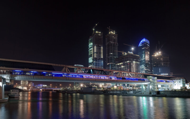 Modern Bridge over River — Blue, Dramatic, Night