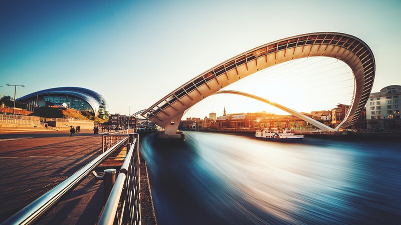 Modern Bridge over River — Blue, Dramatic