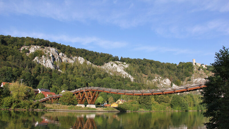 Modern Bridge over River — Blue