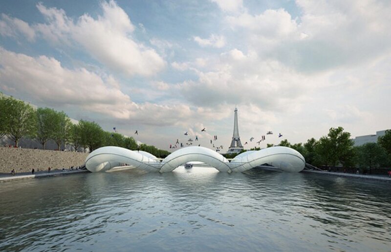 Modern Bridge over River — White