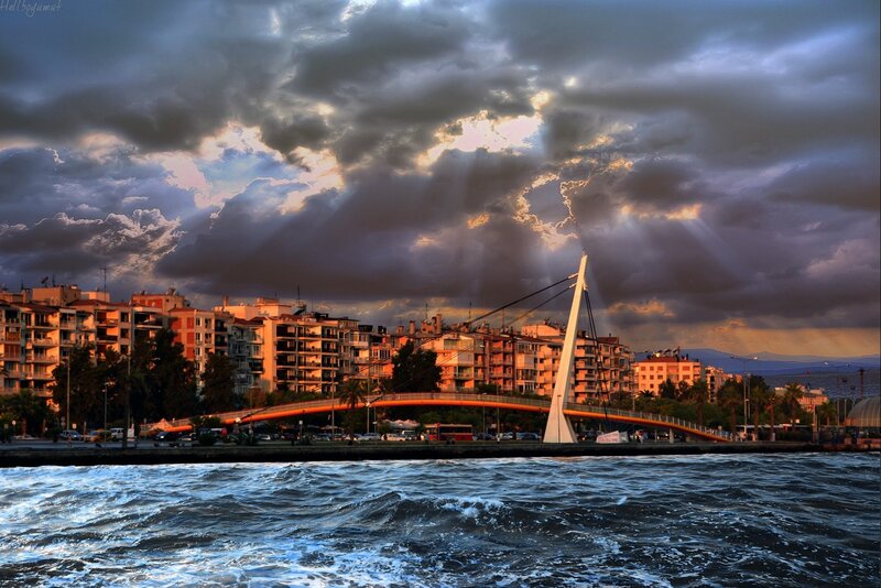 Modern Bridge over Water — Blue