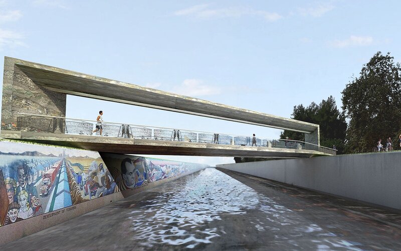Modern bridge with murals
