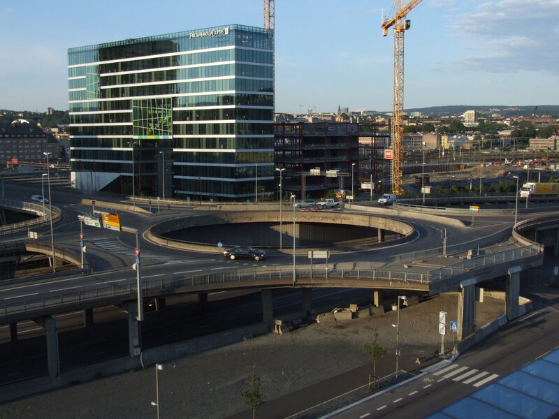 Modern building and highway interchange