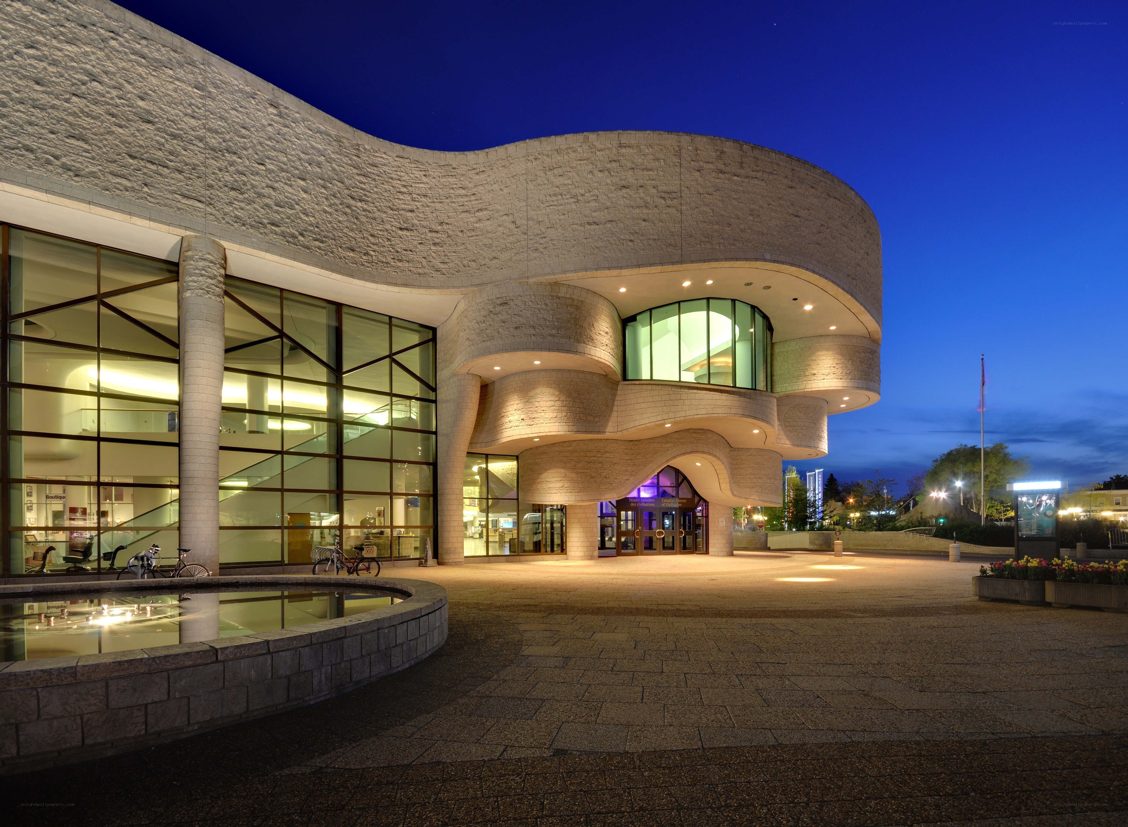 Modern building at dusk